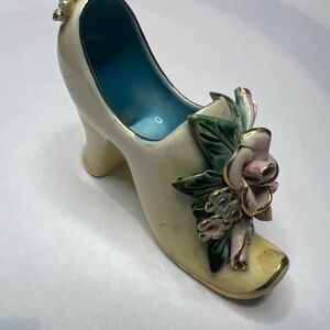 Vintage ROZART Hand Painted ceramic miniature high heel shoe with flowers